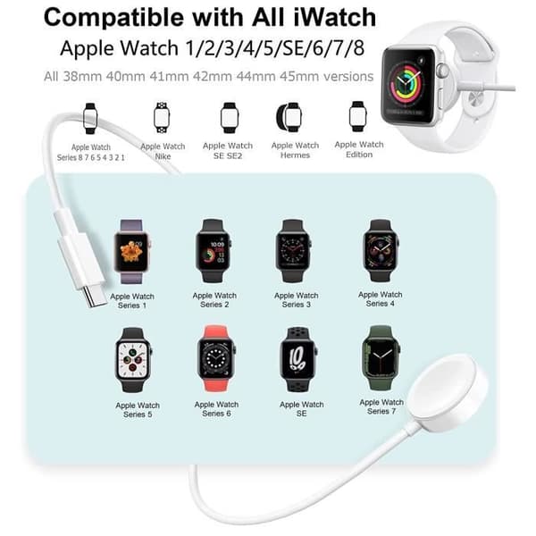 Apple Watch-laddare - 2023 Uppgraderad version - Snabbladdning - USB-C - Kompatibel med alla modeller