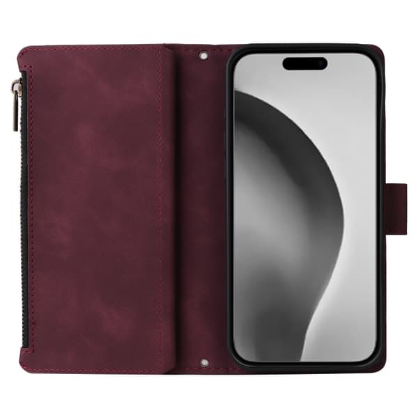 [RM]iPhone 16 Pro Max Case - Crossbody Case with Multiple Card Slots and Zipper Vinrött