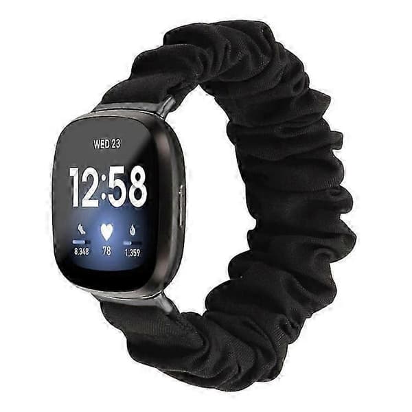 Kompatibel med Fitbit Versa 4 / Versa 3 / Sense 2 / Sense Elastisk Scrunchie Urrem Stof Mønster Trykt Hårbånd Rem Armbånd Black