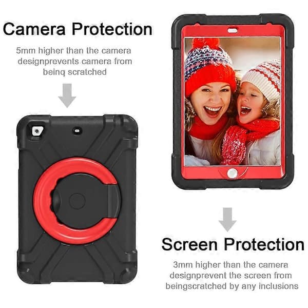 För iPad MINI1/2/3 EVA + PC platt skyddsskal med 360 roterande fäste Black-Red