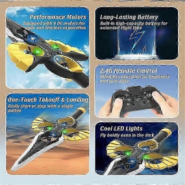 [RM]Fjernkontrollfly, 2.4G Flying Sword Gestikksensor RC Stunt Glider Flydrone, Bursdagsgaver til barn og gutter Black Gold