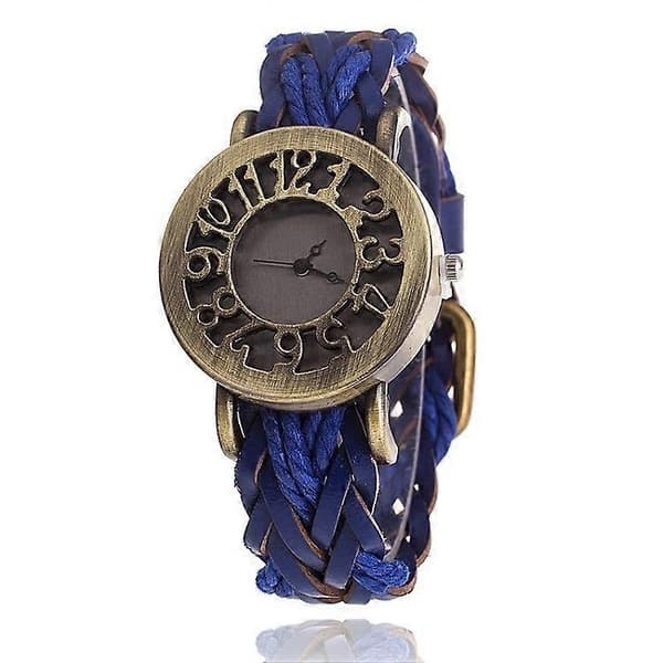 Retro hult hoved koskind vævet armbåndsur til kvinder Blue