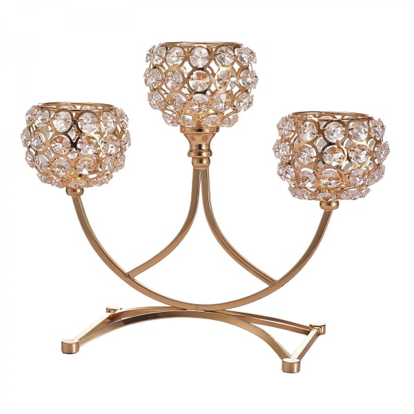 Guldkristallljusstakar, 3-armars kandelaber, gnistrande eleganta ljusstakar, bordsdekoration för matbordsdekoration Hemtillbehör