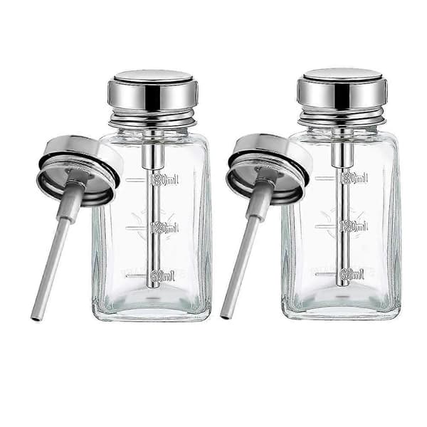 2 st 180 ml klar pumpdispenserflaska med metallfällbart lock glas push down dispenserflaska Transparent  Silver