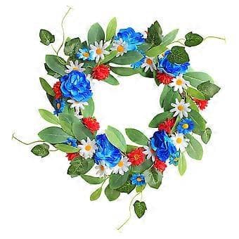 [RM]Artificial Flower Wreath Colorful Daisy Wreath Front Door Wall Hanging Pendant
