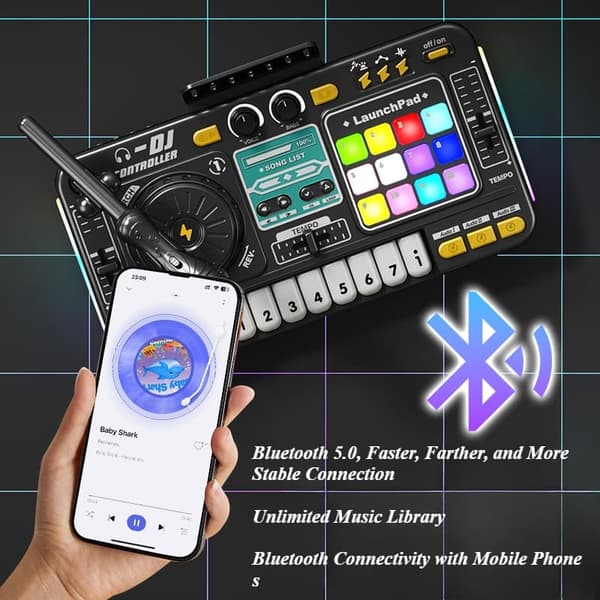 [RM] Kids DJ Mixer with Microphone and Bluetooth Keyboard - Fun Musical Gift for Birthdays Microphone version