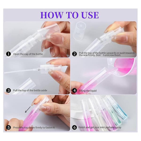 120 st mini sprayflaskor, 3 ml 5 ml mini genomskinliga plastsprayflaskor tomma små tomma provbehållare Transparent white