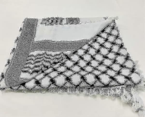 Tørklæde med stammetryk til mænd og kvinder, bredt design med kvaster White Black