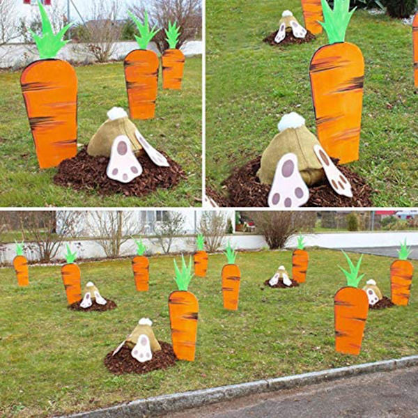 Vattentät vägvisare Kanin Morot Form Plast Påsk Söt Skylt Ställ Ornament för Dekoration Carrot
