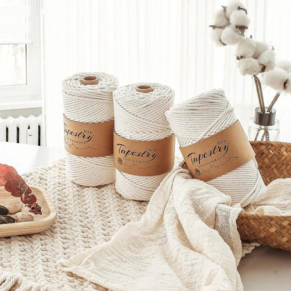 Tvinnat Bomullsrep DIY Makramérep Textiltillbehör 3mm-100m