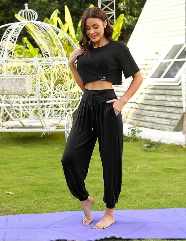 Women's Yoga Pants, Soft Cotton Modal, Joggers with Pockets, Casual Harem Pants, Athletic Drawstring, Sweatpants S
