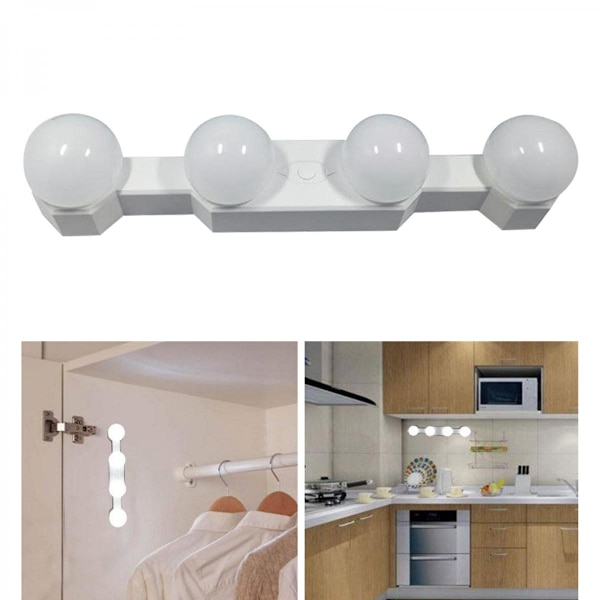 Hollywood Style Sminkspegellampor Kit, Justerbar Färg och Ljusstyrka med 4 LED-lampor, Belysning för Sminkbord Set i
