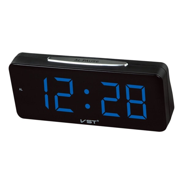 Stor LED-display elektronisk skrivbords digital väckarklocka EU-kontakt blå