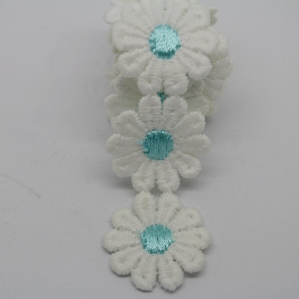 Meter Polyester Blomma Broderad Applikation Spets Kantband Sömnad Hantverk Blå