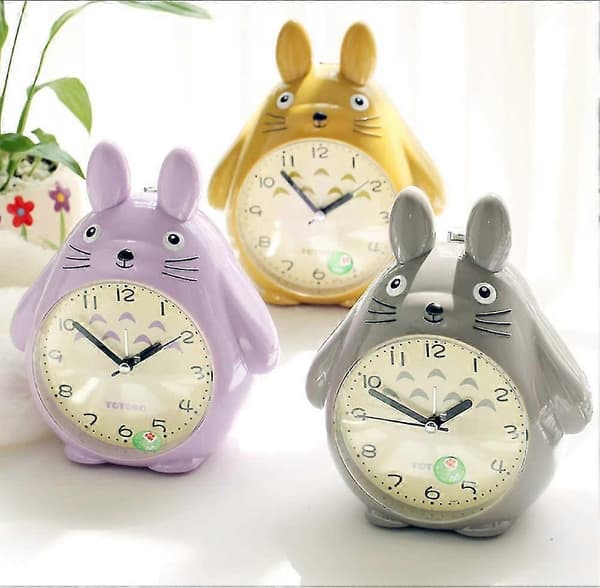 For Totoro-tema, slumrefunksjon, stille og LED nattlys klokker Beste gave til barn, tenåringer og venner, grå-Yvan