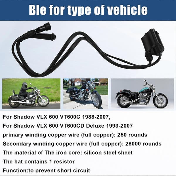 Motorcycle Ignition Coil and Spark Plug Cap Kit, Compatible with Honda Shadow VLX 600 VT600 1988-2007, 80mm Mounting Distance, 2-Pack