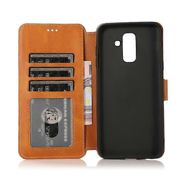 Støtsikkert PU + TPU-skinn-deksel for Samsung Galaxy A6+ Khaki
