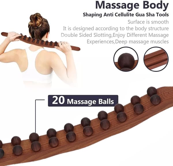 Wood Therapy Drainage Massage Roller Stick Tool, Massage Stick with 20 Massage Points Back Wood Scraping Stick