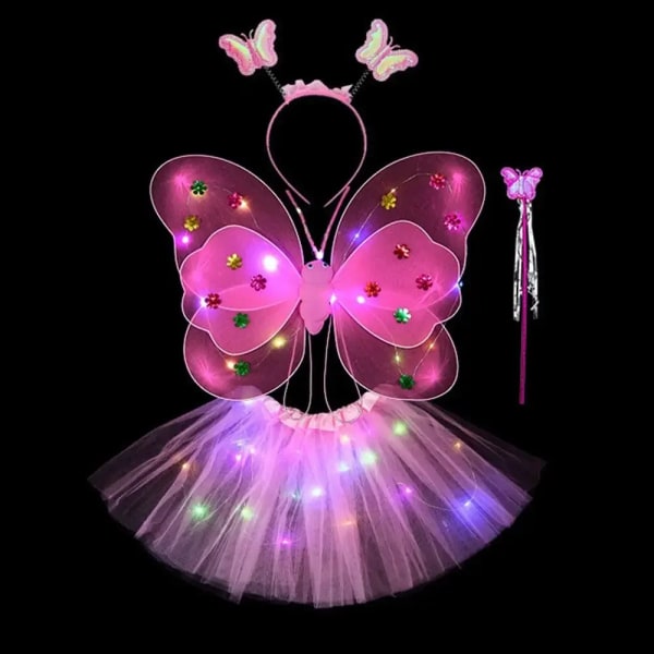 Påsk LED barnkläder rekvisita tjej kjol ängel glödande vingar fjärils kjol ljus set blue-4pcs