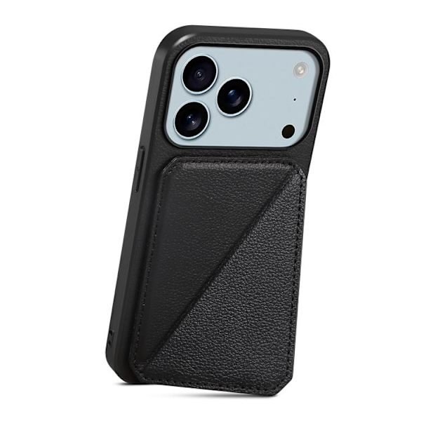 [RM]iPhone 17 Pro Case - Calf Texture with Double Card Slots Svart