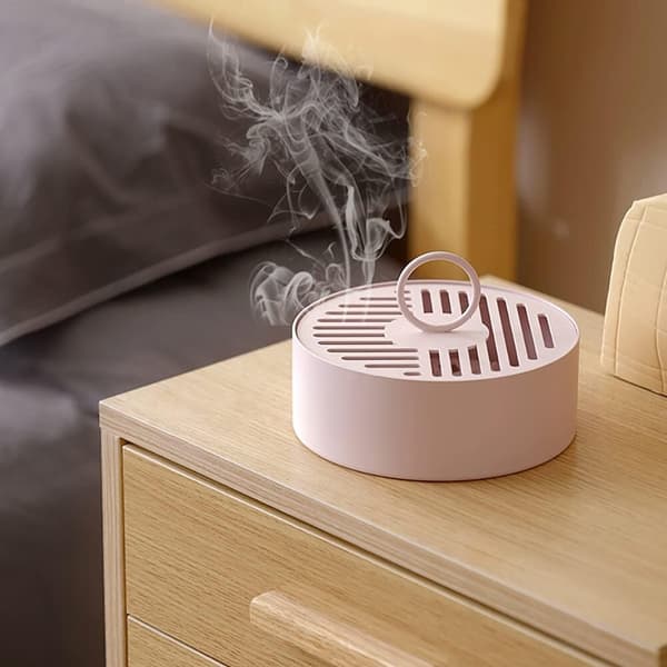 Mosquito coil metallic mosquito coil round holder container with lid, smoke coil burner (pink) Pink