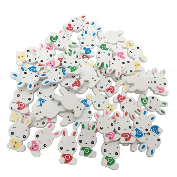 50 st Bedårande Kanin Träknappar 2 Hål Knappar för Sömnad Scrapbooking DIY