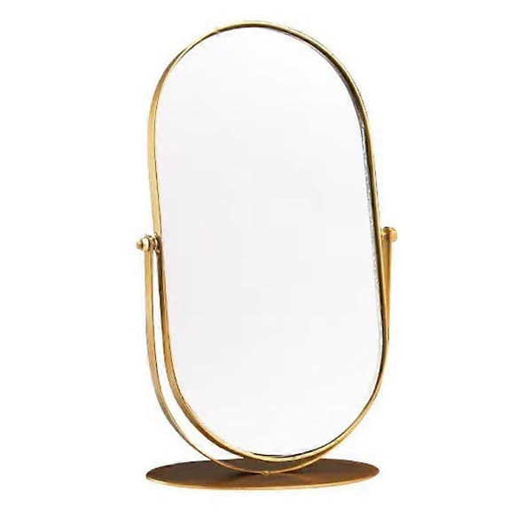 Skrivbordsspegel med metallram - Oval stående sminkspegel - Badrums- eller sovrumsspegel (Guld)