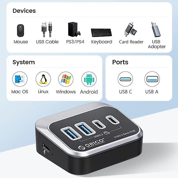 USB 3.2 Dockningsstation Hub Typ C 10Gbps Splitter Switch Dock Multi Port Socket