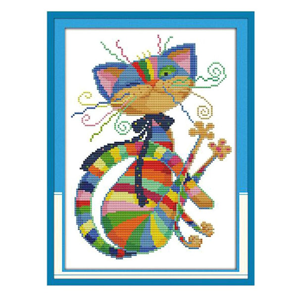 Flerfärgat katt korsstygn katt broderimönster för nybörjare 14ct 25x33cm