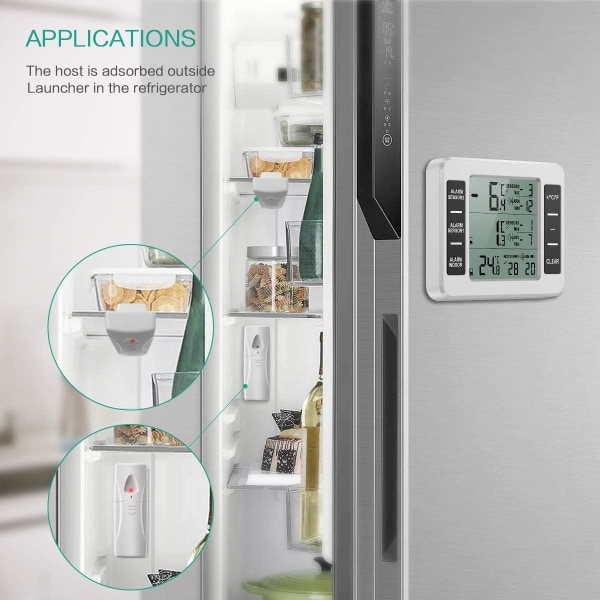 [RM] Refrigerator/Freezer Thermometer, Wireless Refrigerator Thermometer with 2 Sensors