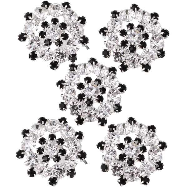 5 st svarta och klara strasskristaller med runda skaftknappar strassknappar för bröllopsklänningsdekoration