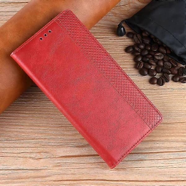 Retro Textur Läder Plånboksfodral Kompatibelt med Realme GT7 5G Kina Modell Telefonfodral med Stativfunktion Red