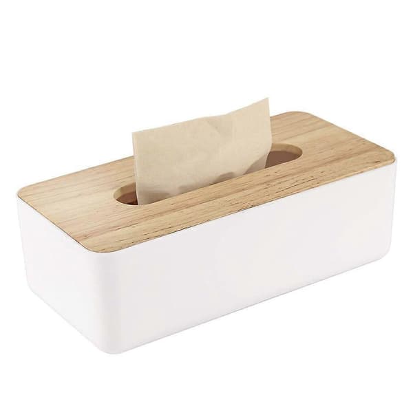 Rektangulær vevboks i tre - 21x13x9,5cm - hvit - 1 stk