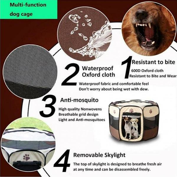 Vikbar Djurhage Portabel 8-Panelers Kennel Staket Tält Brun_S