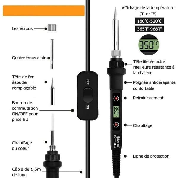 [RM] Soldering Iron Kit 80W Adjustable Temperature Welding Kit 180-520°C, 5 Solder Tips - Solder Wire, Tweezers