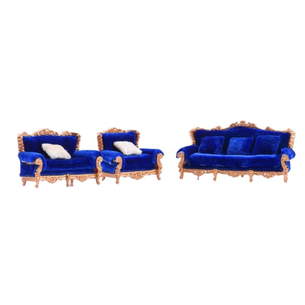 1:25 Simulering Europeisk stil Soffa Kudde Modell Set Möbeldekor Blå