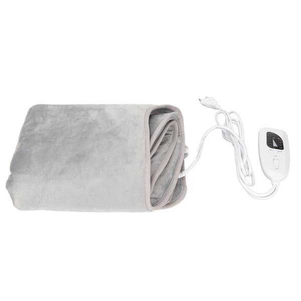 [RM]Electric Heating Pad Plush Soft 6 Speeds Adjustable Heated Neck Scarf for Shoulder Leg 37x22 Inch Silver Grey EU Plug 220-240V