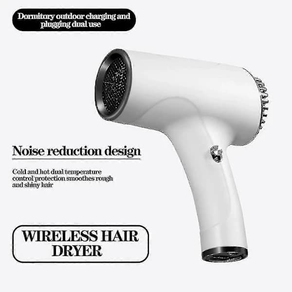 Wireless, rechargeable, portable hair dryer, suitable for outdoor travel, with both heating and drying functions.