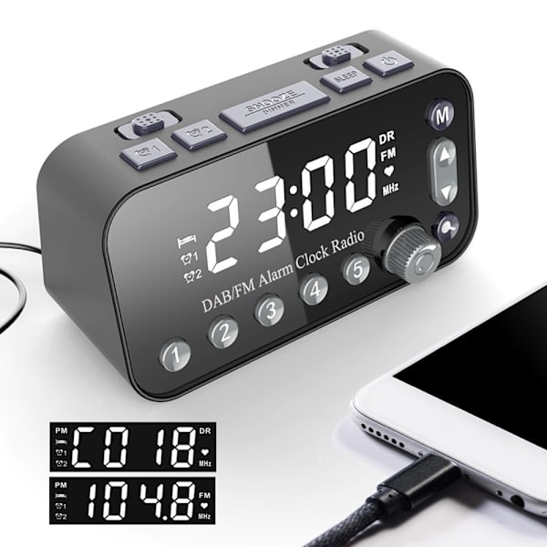 Portabel DAB+ FM Digital Väckarklockradio med Insomningstimer, Batteridriven Stereoradio