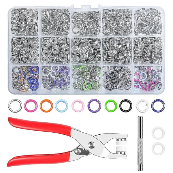 [RM] Snap Button Set, 200 Sets 9.5mm Metal Snap Fasteners, No-Sew Snap Buttons, Tool Kit for Installing Five-Claw Buckles, 10 Colors