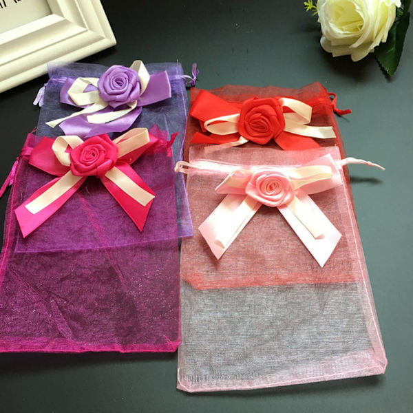 10 st organza tulpan rosett handväska börs 13 x 18cm lila