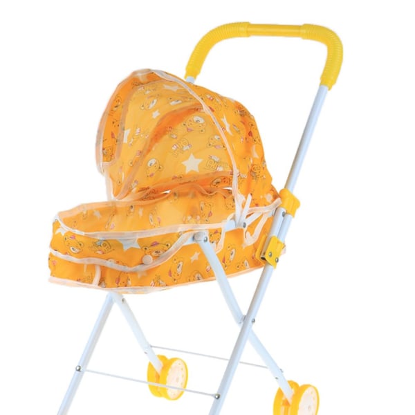 Hopfällbar Baby Vagn Barnvagn Mini Barnvagn Låtsaslekleksaker Gul