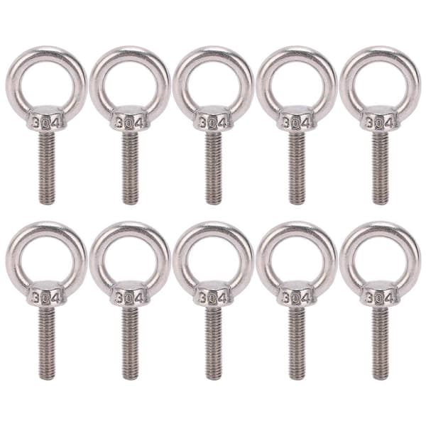 10 stk Øjebolt 304 Rustfrit Stål Løftende Rund Ring Skrue Fastgørelse Hardware M6x25