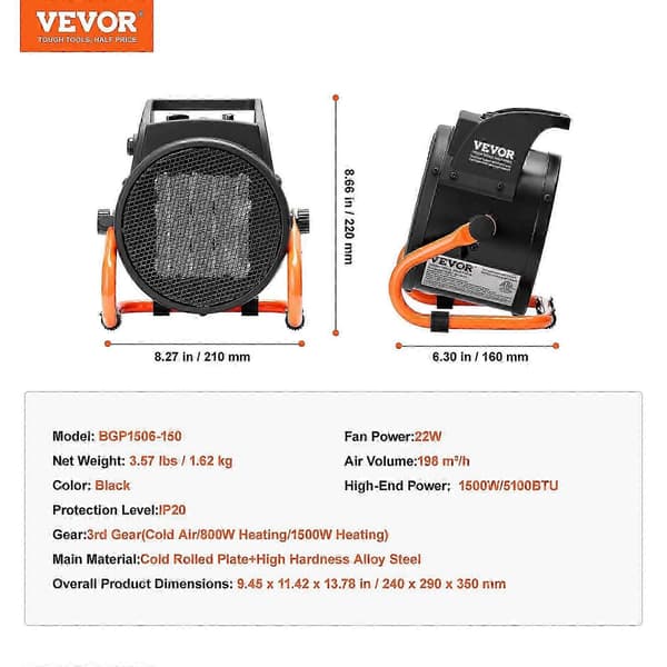 [RM] Greenhouse Heater, 2000W PTC Fast Heating with Overheat Protection, 3-Speed Setting