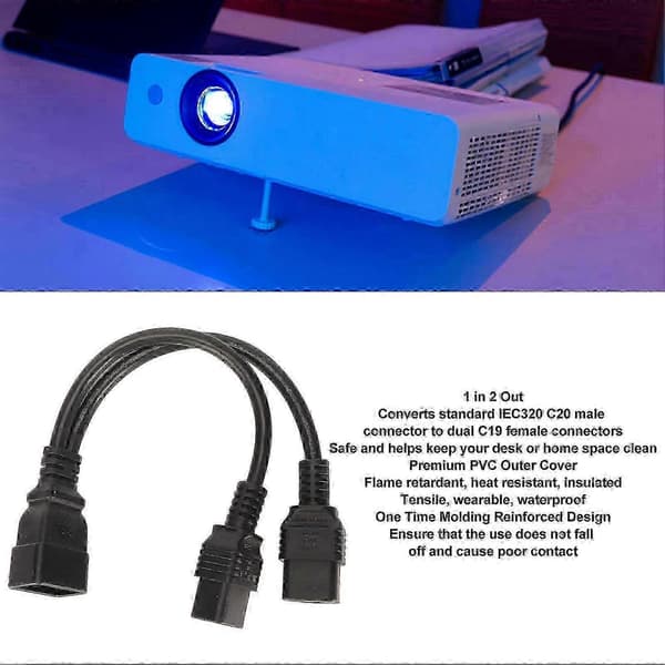 Dobbelt IEC320 C19 til C20 Y-splitter strømkabel til bordlampe og LCD-skærm 12,6 tommer