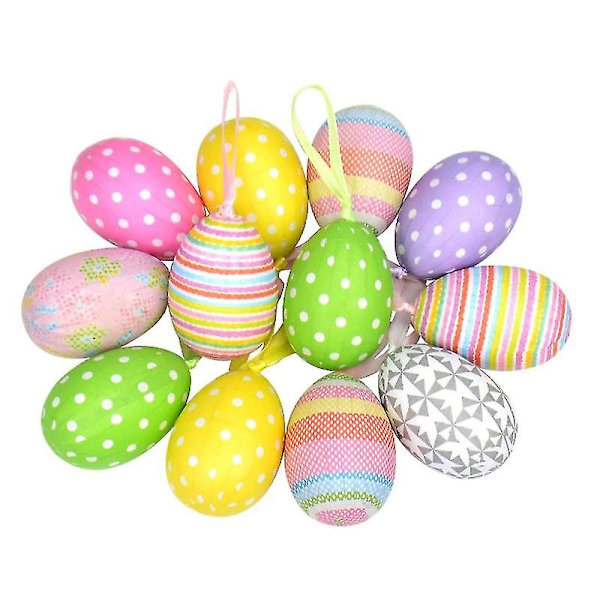 12 st Färgglada Pappersmaché Ägg Hängande Ornament Påsk Juldekoration