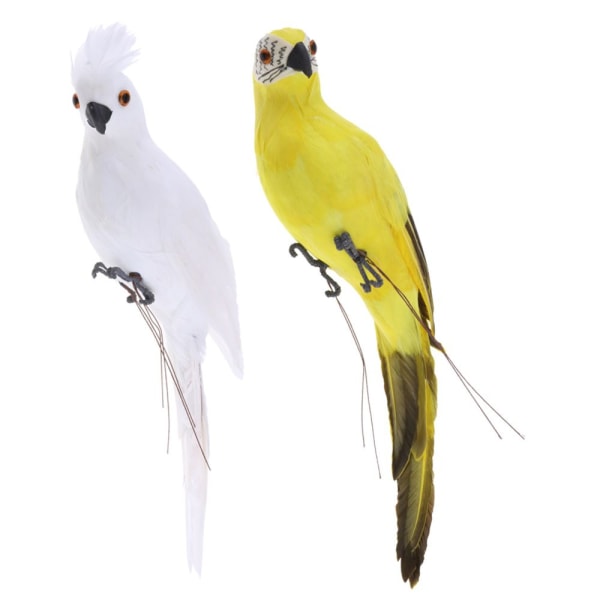 2x Realistisk konstgjord papegojfjäder Fågeldjurprydnad Vit Gul