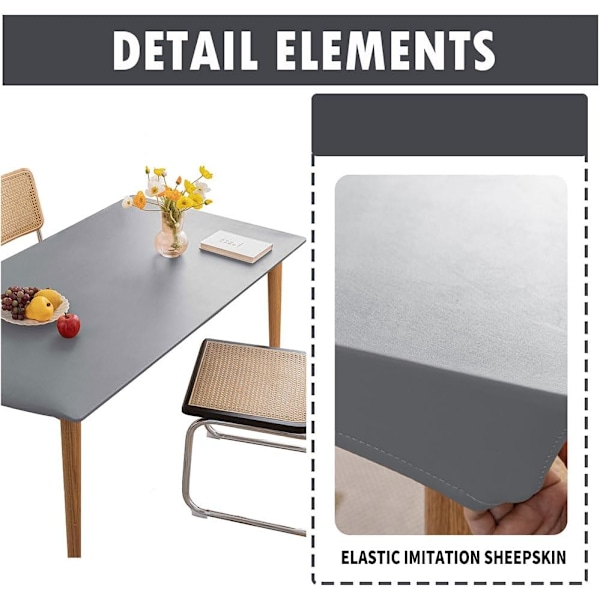1 pc. rectangular tablecloth with elastic gray 90x150 cm, elastic rectangular tablecloth stain-free waterproof PVC tablecloth wipeable for kitchen garden travel