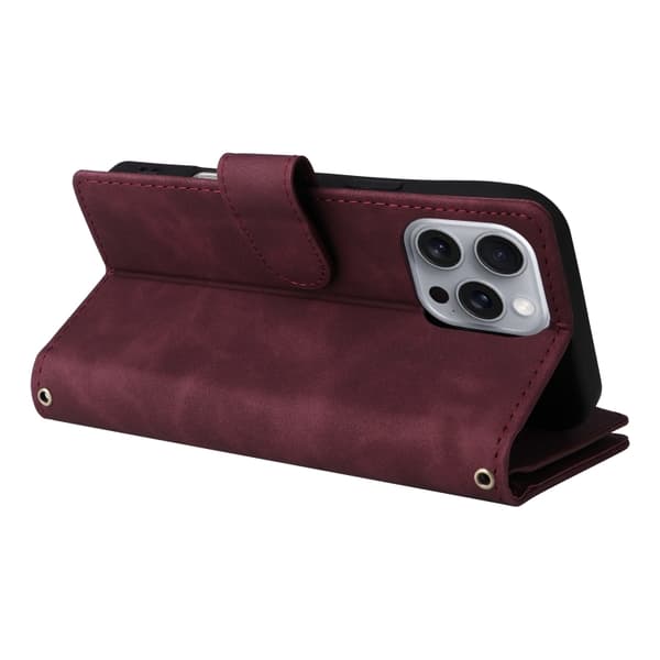 [RM]iPhone 16 Pro Max Case - Crossbody Case with Multiple Card Slots and Zipper Vinrött