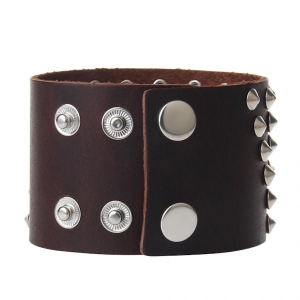 Unisex Metall Punk Rock Armring Bred PU Läder Manschettarmband Kaffe